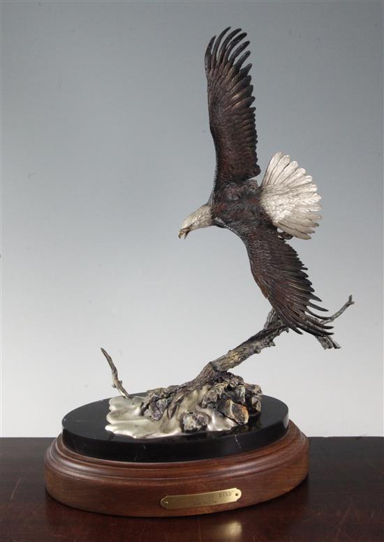 Frank DiVita (b.1949) Spirit of the Wind. A cold painted bronze group of a bald eagle in flight, height overall 17.5in.